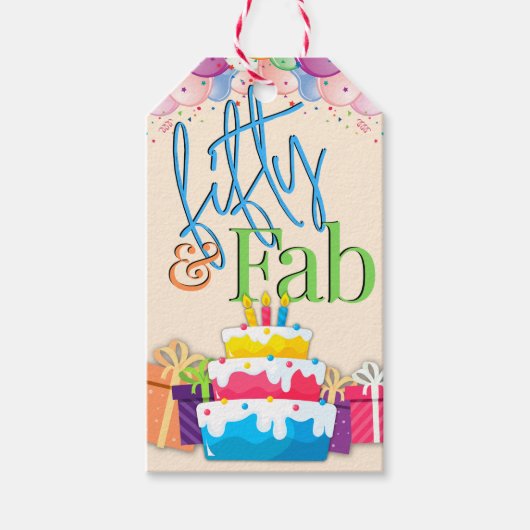 Fünfzig und fab-farbiger Geburtstag Geschenkanhänger (Vorderseite)
