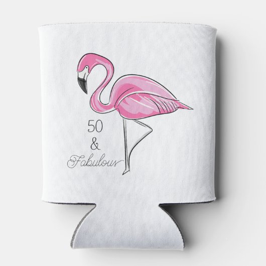 Fünfzig und fabelhaft rosa Flamingo Custom Dosenkühler (Rückseite)