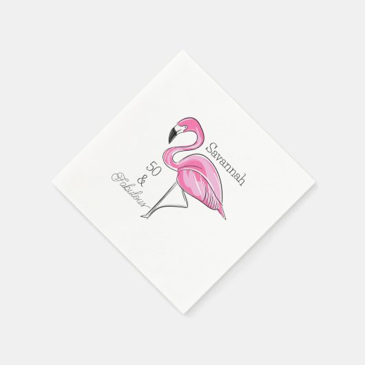 Fünfzig und fabelhaft rosa Flamingo Custom Serviette (Ecke)