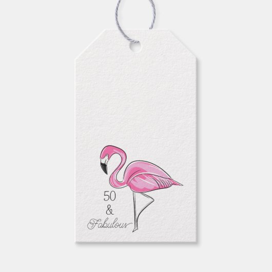Fünfzig und fabelhaft rosa Flamingo Custom Unterse Geschenkanhänger (Vorderseite)
