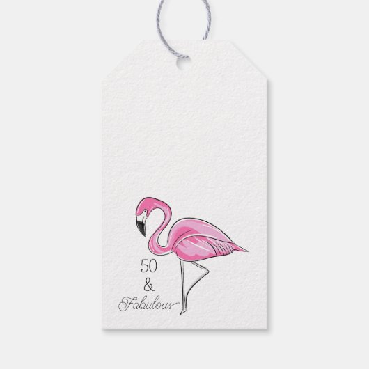Fünfzig und fabelhaft rosa Flamingo Custom Unterse Geschenkanhänger (Rückseite)