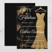 Fünfzig und Fabelhaft Schwarz Gold Marmor 50. Einladung (Vorne/Hinten)