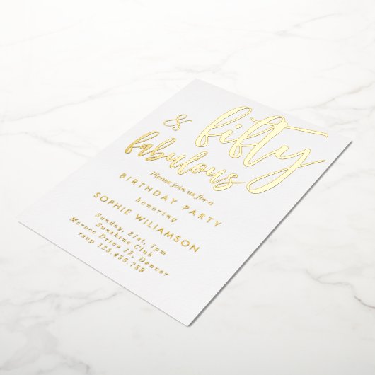 Fünfzig und fabelhaft vergoldetes Geburtstag Folieneinladung (Gedreht)