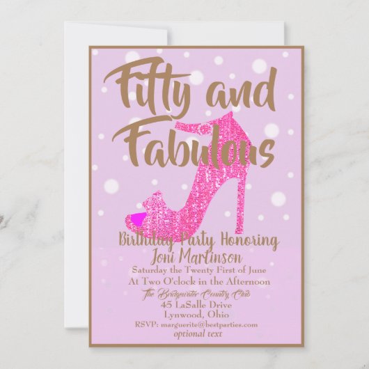 Fünfzig und fabelhafte GirlySparkly Hot Pink Gold  Einladung (Vorderseite)