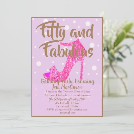 Fünfzig und fabelhafte GirlySparkly Hot Pink Gold Einladung (Stehend Vorderseite)