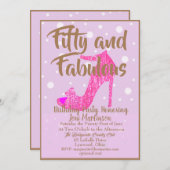 Fünfzig und fabelhafte GirlySparkly Hot Pink Gold  Einladung (Vorne/Hinten)