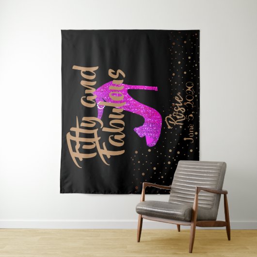 Fünfzig und fabelhafte GirlySparkly Hot Pink Gold  Wandteppich (Beispiel)