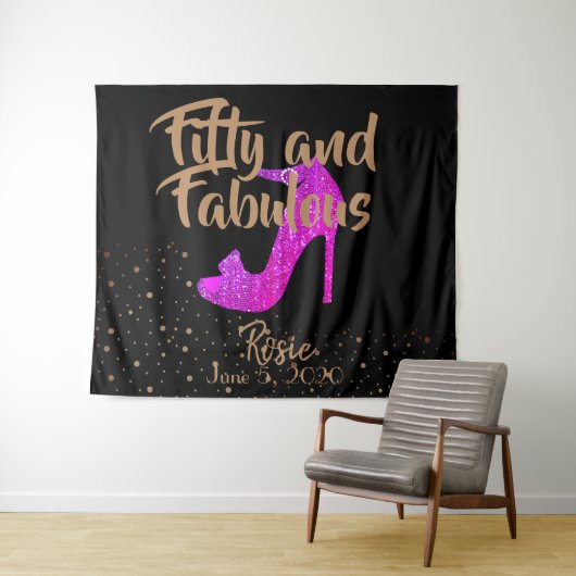 Fünfzig und fabelhafte GirlySparkly Hot Pink Gold Wandteppich (Beispiel (Horizontal))