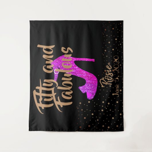 Fünfzig und fabelhafte GirlySparkly Hot Pink Gold  Wandteppich (Vorderseite)