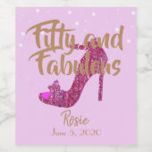 Fünfzig und fabelhafte GirlySparkly Hot Pink Gold  Weinetikett (Einzelnes Label)