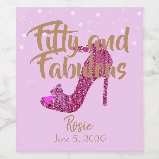 Fünfzig und fabelhafte GirlySparkly Hot Pink Gold Weinetikett (Einzelnes Label)