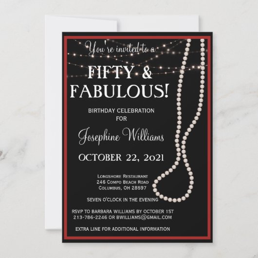 Fünfzig und fabelhafte Rot-Schwarz-Party Einladung (Vorderseite)