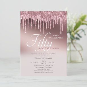 Fünfzig und fabelhafte Überraschung Rosa Glitzer Einladung