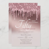 Fünfzig und fabelhafte Überraschung Rosa Glitzer G Einladung (Vorne/Hinten)