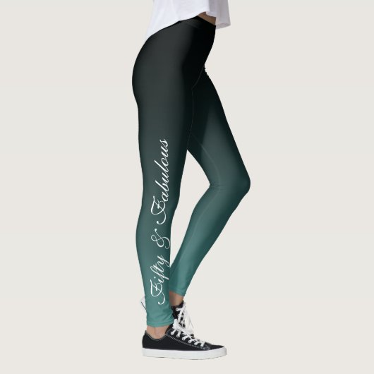 Fünfzig und fabelhaftes Weiß auf aquamarinem u. Leggings (Rechts)