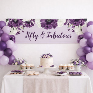 Fünfzig und Fantastisch 50. Geburtstag Lila Blumen Banner