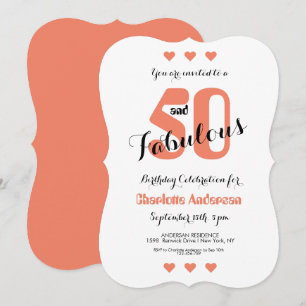 Fünfzig und Fantastisch Coral Hearts Geburtstag Einladung