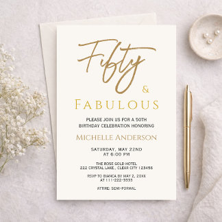 Fünfzig und Fantastisch Elfenbein Gold Eleganz Einladung