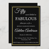 Fünfzig und Fantastisch Frau Schwarz Gold 50. Gebu Einladung (Vorne/Hinten)