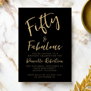 Fünfzig und Fantastisch Gold Schriftzug 50. Geburt Einladung