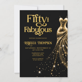 Fünfzig und Fantastisch Goldenes Kleid Schwarz 50. Einladung