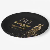 Fünfzig und Fantastisch Goldenes Kleid Schwarz 50. Pappteller (Schrägansicht)