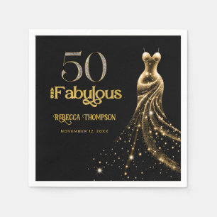 Fünfzig und Fantastisch Goldenes Kleid Schwarz 50. Serviette
