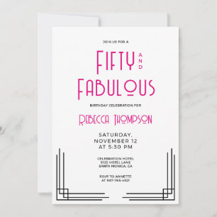 Fünfzig und Fantastisch Hot Pink Art Deco 50. Gebu Einladung