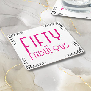 Fünfzig und Fantastisch Hot Pink Art Deco 50. Gebu Rechteckiger Pappuntersetzer