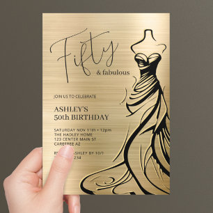 Fünfzig und Fantastisch Kleid Gold 50. Geburtstag Einladung