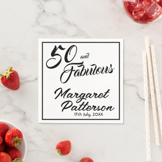 Fünfzig und Fantastisch Name Datum 50. Geburtstag Serviette (Beispiel)