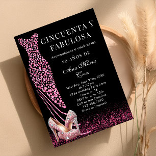 Fünfzig und Fantastisch Pink Glam Spanischer 50. G Einladung
