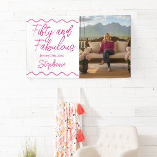 Fünfzig und fantastisch Pink Schrift Banner