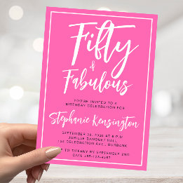 Fünfzig und Fantastisch Pink Schriftzug 50. Geburt Einladung