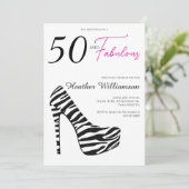 Fünfzig und Fantastisch Pink Schwarze 50. Geburtst Einladung (Stehend Vorderseite)