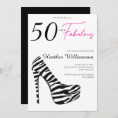 Fünfzig und Fantastisch Pink Schwarze 50. Geburtst Einladung (Vorne/Hinten)