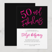 Fünfzig und Fantastisch Pink Schwarze 50. Geburtst Einladung (Vorne/Hinten)
