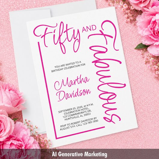 Fünfzig und Fantastisch Pink Script 50. Geburtstag Einladung