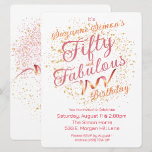 Fünfzig und Fantastisch Pink und Gold Glanz  Einladung