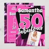 Fünfzig und Fantastisch Retro Rosa 50. Geburtstag Einladung (Vorne/Hinten)
