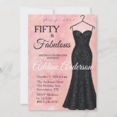 Fünfzig und Fantastisch Rosa Aquarell Schwarzer Gl Einladung (Vorderseite)