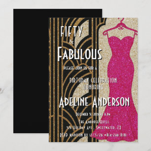 Fünfzig und fantastisch Schwarz Gold Rosa Art Deco Einladung