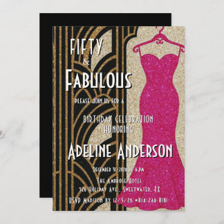 Fünfzig und fantastisch Schwarz Gold Rosa Art Deco Einladung