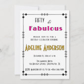 Fünfzig und fantastisch Schwarz Gold Rosa Art Deco Einladung (Vorderseite)