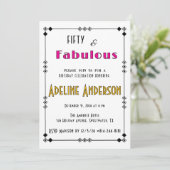 Fünfzig und fantastisch Schwarz Gold Rosa Art Deco Einladung (Stehend Vorderseite)