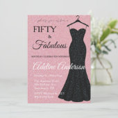 Fünfzig und fantastisch Schwarz und Rosa Glitter 5 Einladung (Stehend Vorderseite)
