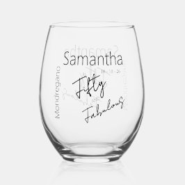 Fünfzig und Fantastisch Schwarz Weiß 50. Geburtsta Weinglas Ohne Stiel