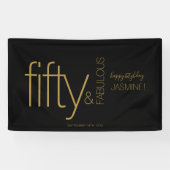 Fünfzig und Fantastisch Schwarzer Gold Glam Geburt Banner (Horizontal)