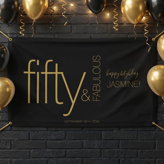 Fünfzig und Fantastisch Schwarzer Gold Glam Geburt Banner