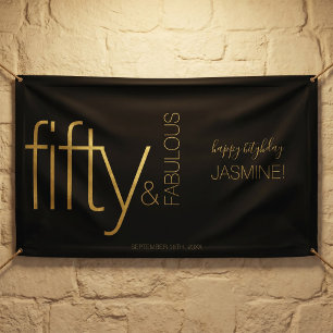 Fünfzig und Fantastisch Schwarzes Gold Glam Glückl Banner